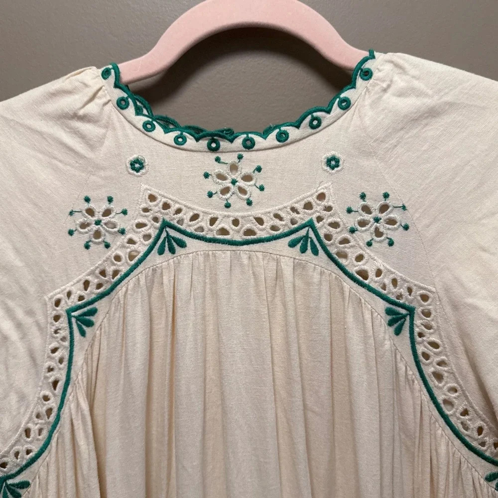 Fall Floral Boho Girls 16 Linen Embroidered Maxi Dress Green Floral Boho